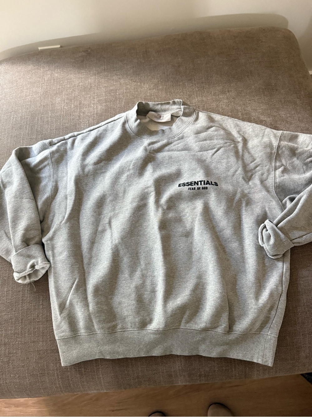 Essentials Light Gray Crewneck Sweatshirt with Chest Logo